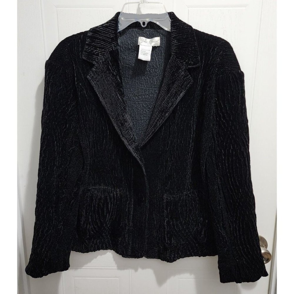 VTG Great Cavalier By St. Paul Womens Blazer Jacket Black Crushed Crinkle Velvet